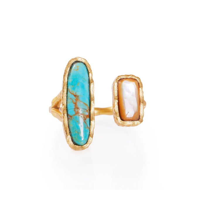 Deco Twin Stone Ring - Turquoise/Pearl