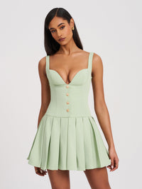 Tala Pistachio Green Sleeveless Pleated Preppy Mini Dress