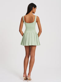 Tala Pistachio Green Sleeveless Pleated Preppy Mini Dress
