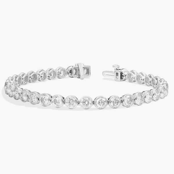 10 CTW Bezel Set Created Moissanite Tennis Bracelet in 14Kt Gold Plated – Round Cut, 7 Inch