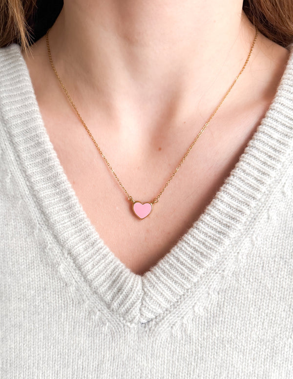 Pink Enamel Heart Necklace