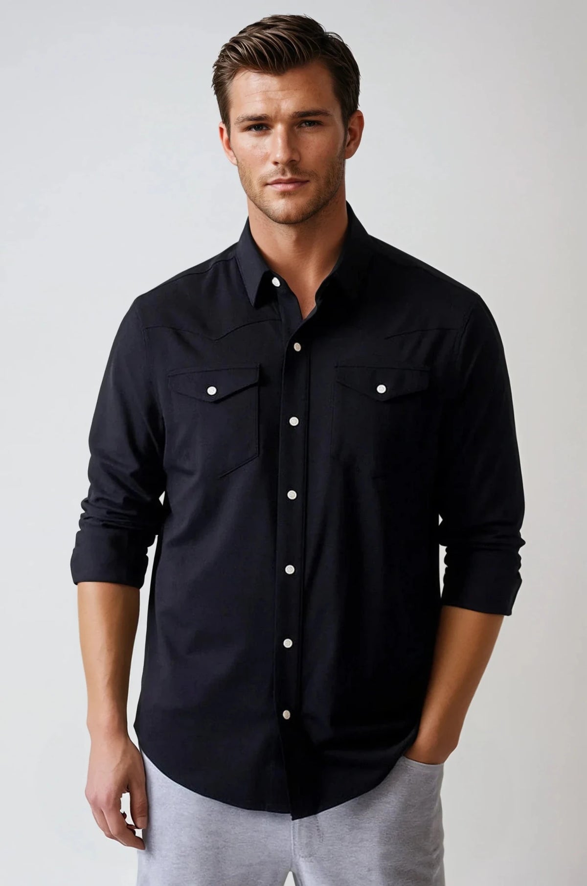 Buki’s Cinqo Western Tech Shirt - Black - 02AMSTORY - LONG SLEEVE SHIRTS - Buki