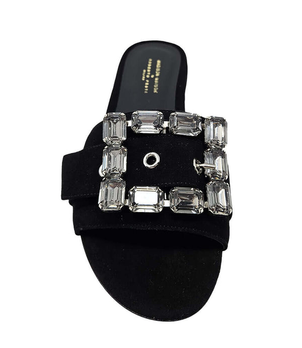 Fade Jeweled Buckle Black Suede Sandal