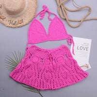 Hollowed out Lotus Bud Short Skirt Split Hand Woven Beach Swimsuit Vacation Two Piece Sets - 02AMSTORY - Bella Mia