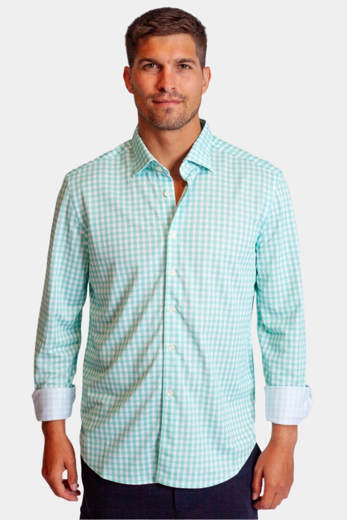 Mauro Long Sleeve Check Tech Shirt - Emerald - 02AMSTORY - LONG SLEEVE SHIRTS - Buki