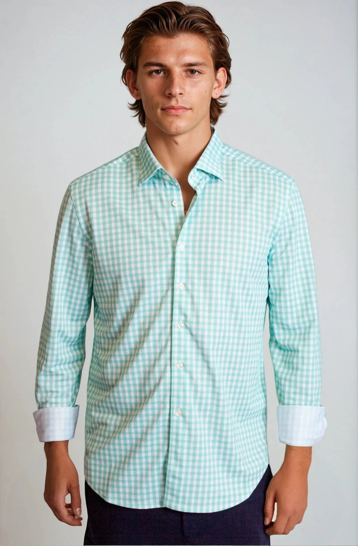 Mauro Long Sleeve Check Tech Shirt - Emerald - 02AMSTORY - LONG SLEEVE SHIRTS - Buki
