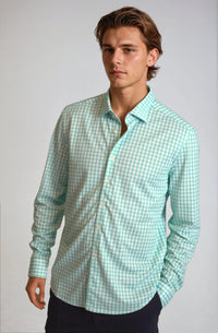 Mauro Long Sleeve Check Tech Shirt - Emerald - 02AMSTORY - LONG SLEEVE SHIRTS - Buki