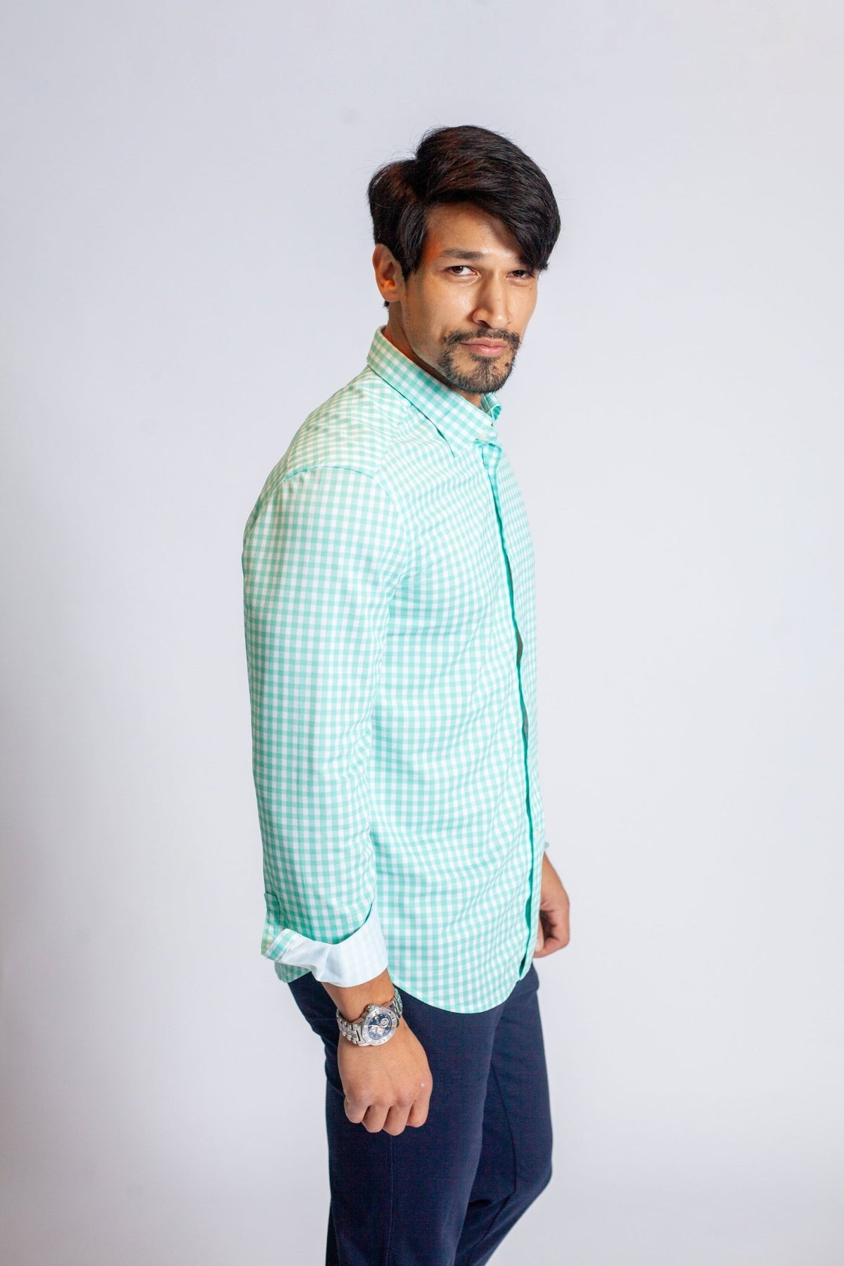Mauro Long Sleeve Check Tech Shirt - Emerald - 02AMSTORY - LONG SLEEVE SHIRTS - Buki