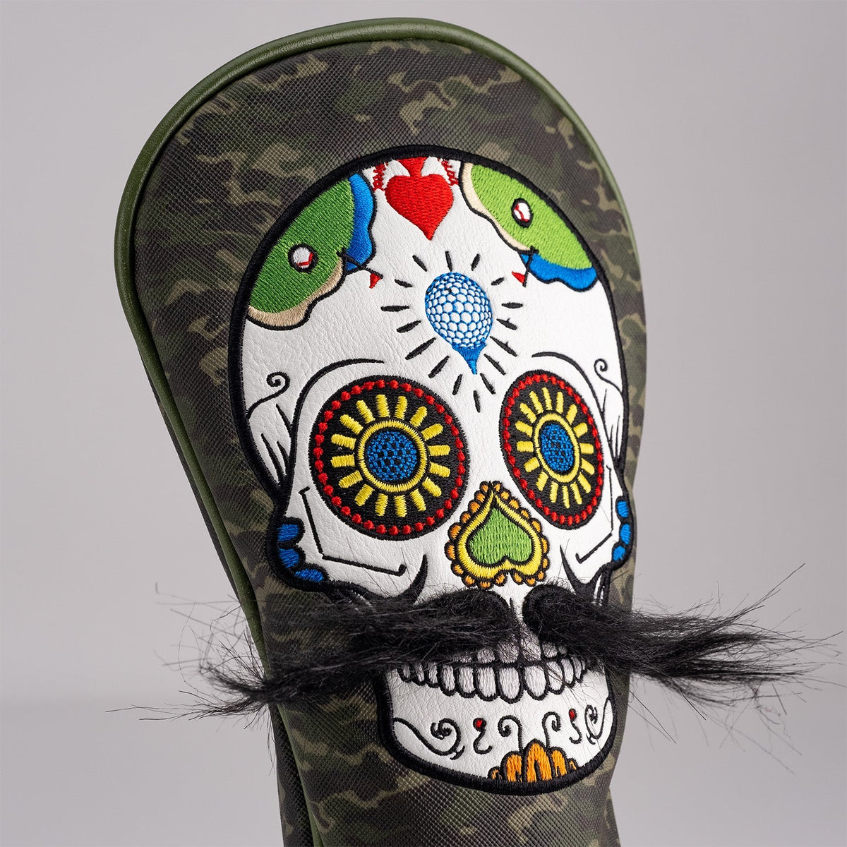 Mustache Sugar Skull - Fairway Cover Green Camo - 02AMSTORY - Headcovers - Fairway - Pins and Aces