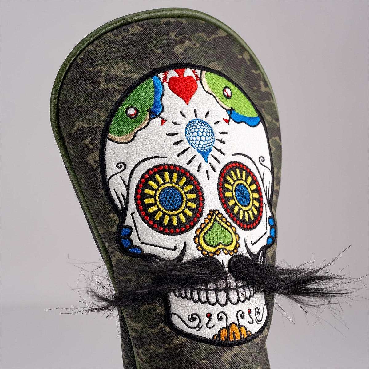 Mustache Sugar Skull - Fairway Cover Green Camo - 02AMSTORY - Headcovers - Fairway - Pins and Aces
