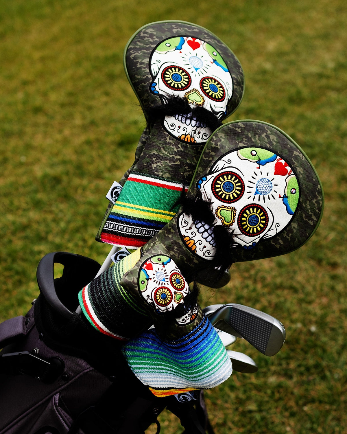 Mustache Sugar Skull - Fairway Cover Green Camo - 02AMSTORY - Headcovers - Fairway - Pins and Aces