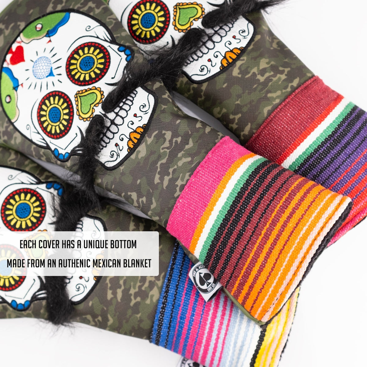 Mustache Sugar Skull - Fairway Cover Green Camo - 02AMSTORY - Headcovers - Fairway - Pins and Aces