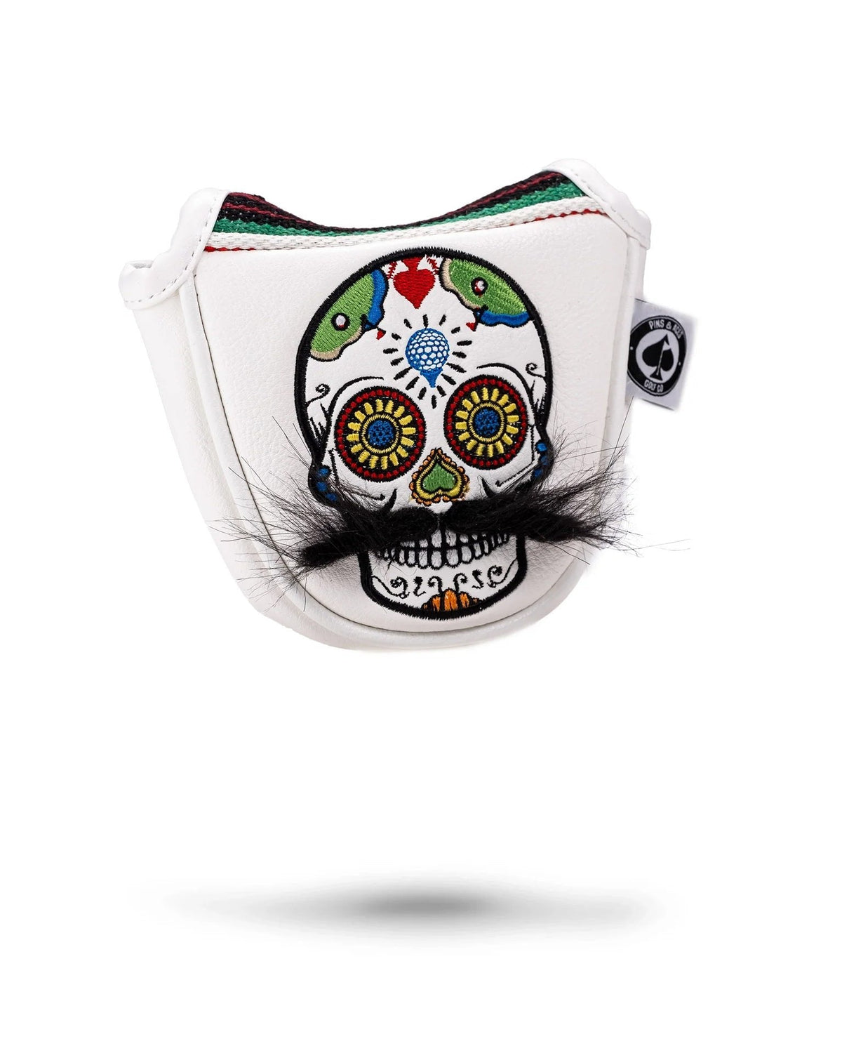Mustache Sugar Skull - Mallet Putter Cover White - 02AMSTORY - Headcovers - Putter Mallet - Pins and Aces