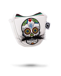 Mustache Sugar Skull - Mallet Putter Cover White - 02AMSTORY - Headcovers - Putter Mallet - Pins and Aces