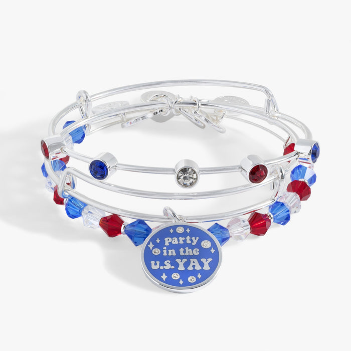 'Party in the U S Yay!' Patriotic Bangle Set of 3