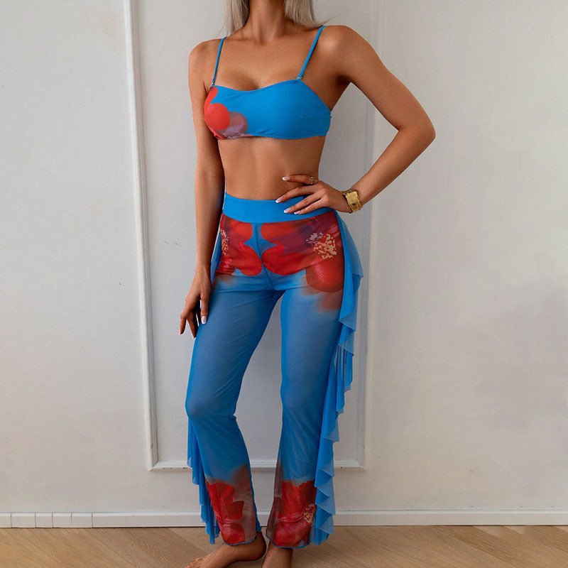 Printed Three Piece Sets Swimsuit Women Beach Trousers Sexy Bikini Spring Swimsuit - 02AMSTORY - Bella Mia
