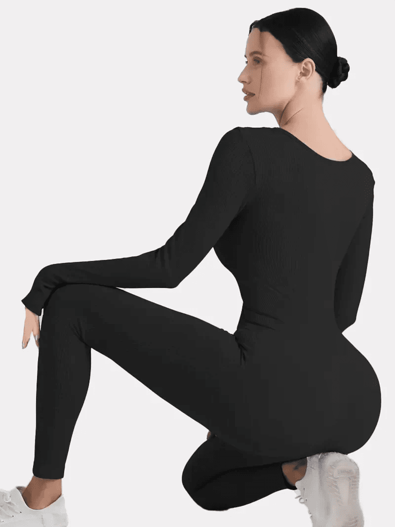 Sleek and Stylish Ribbed Yoga Jumpsuit - 02AMSTORY - Women's Dresses,Rompers, Skirts - 24 Hour Sport