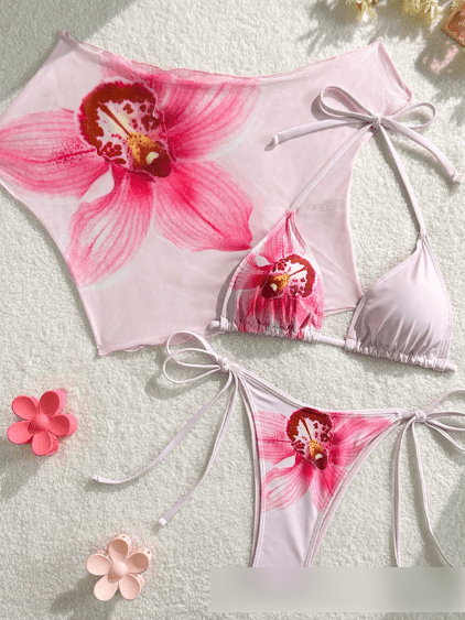 Split Swimsuit Lace up Bikini Short Sleeved Blouse Three Piece Swimsuit Slim Sexy Bikini - 02AMSTORY - Bella Mia