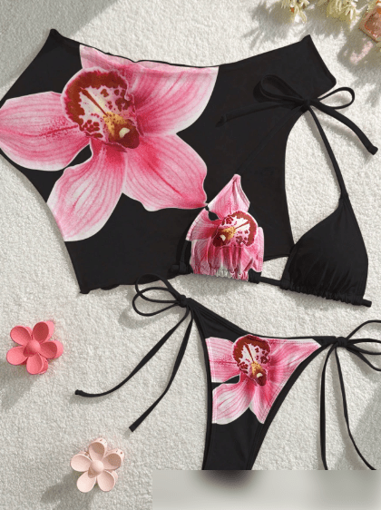 Split Swimsuit Lace up Bikini Short Sleeved Blouse Three Piece Swimsuit Slim Sexy Bikini - 02AMSTORY - Bella Mia