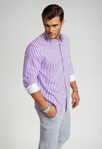 The Go Big Stripe Long Sleeve Tech Shirt - Grape - 02AMSTORY - LONG SLEEVE SHIRTS - Buki