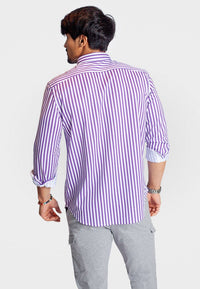 The Go Big Stripe Long Sleeve Tech Shirt - Grape - 02AMSTORY - LONG SLEEVE SHIRTS - Buki