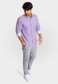 The Go Big Stripe Long Sleeve Tech Shirt - Grape - 02AMSTORY - LONG SLEEVE SHIRTS - Buki
