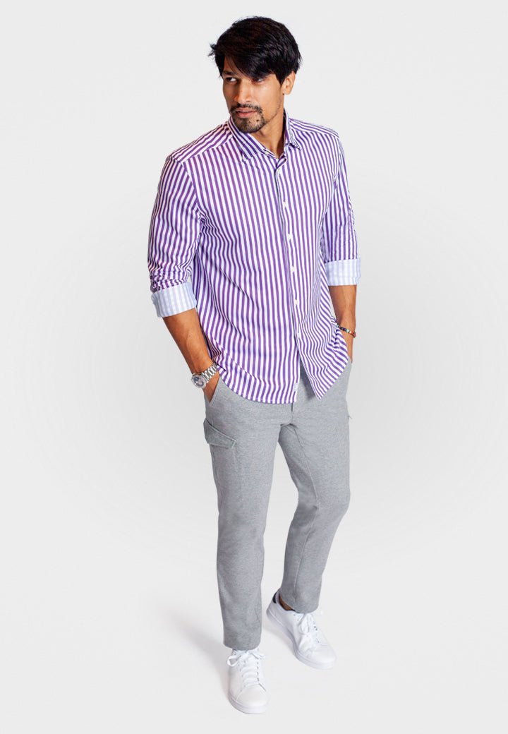 The Go Big Stripe Long Sleeve Tech Shirt - Grape - 02AMSTORY - LONG SLEEVE SHIRTS - Buki