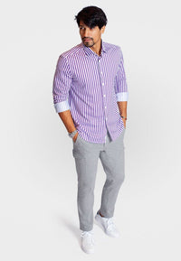 The Go Big Stripe Long Sleeve Tech Shirt - Grape - 02AMSTORY - LONG SLEEVE SHIRTS - Buki