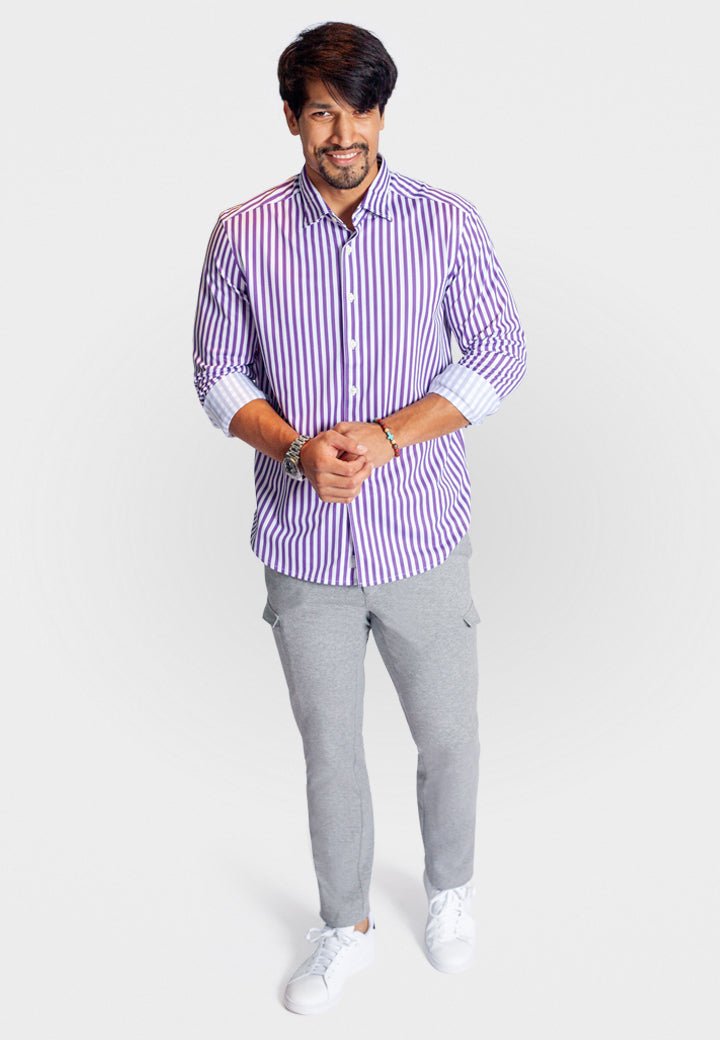 The Go Big Stripe Long Sleeve Tech Shirt - Grape - 02AMSTORY - LONG SLEEVE SHIRTS - Buki