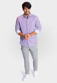 The Go Big Stripe Long Sleeve Tech Shirt - Grape - 02AMSTORY - LONG SLEEVE SHIRTS - Buki