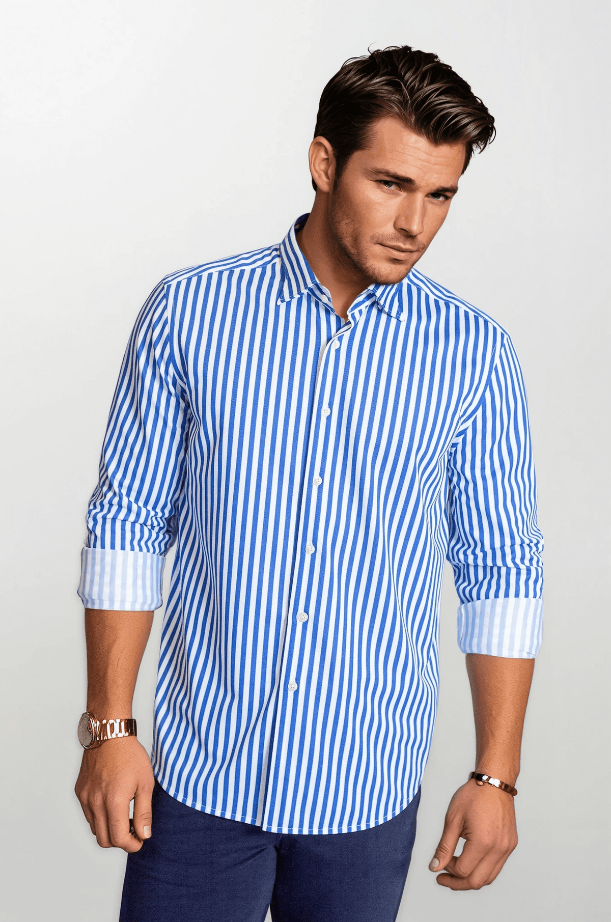 The Go Big Stripe Long Sleeve Tech Shirt - Royal Blue - 02AMSTORY - LONG SLEEVE SHIRTS - Buki
