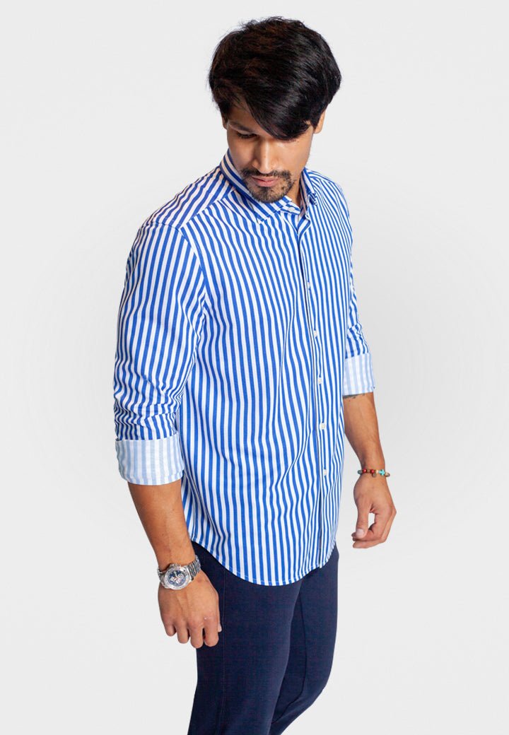 The Go Big Stripe Long Sleeve Tech Shirt - Royal Blue - 02AMSTORY - LONG SLEEVE SHIRTS - Buki