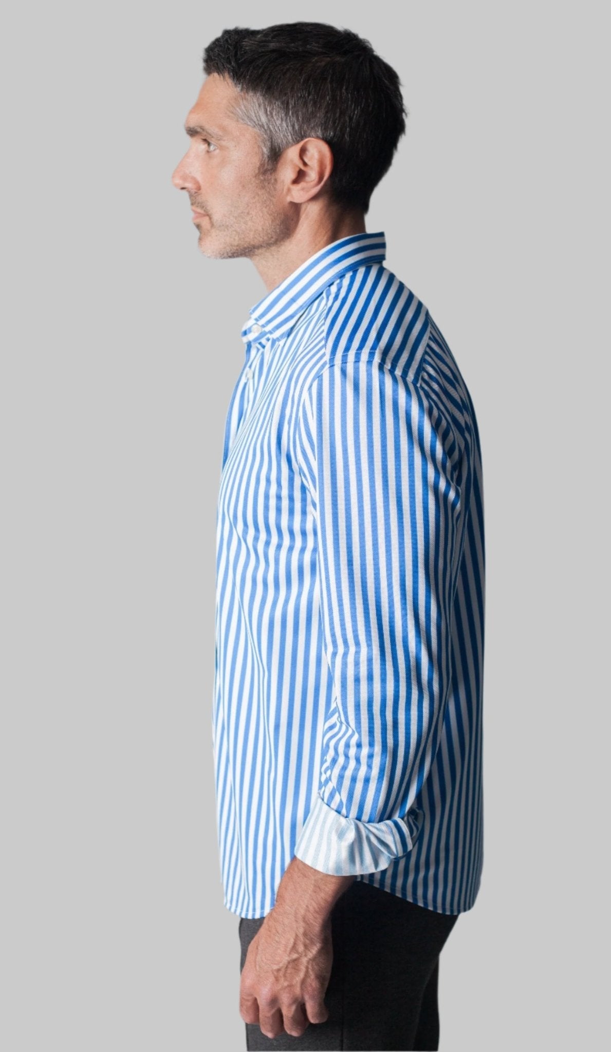 The Go Big Stripe Long Sleeve Tech Shirt - Royal Blue - 02AMSTORY - LONG SLEEVE SHIRTS - Buki