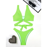 Women Split Three Point Solid Color Ring Small Sunken Stripe Bikini Sexy Swimsuit - 02AMSTORY - Bella Mia